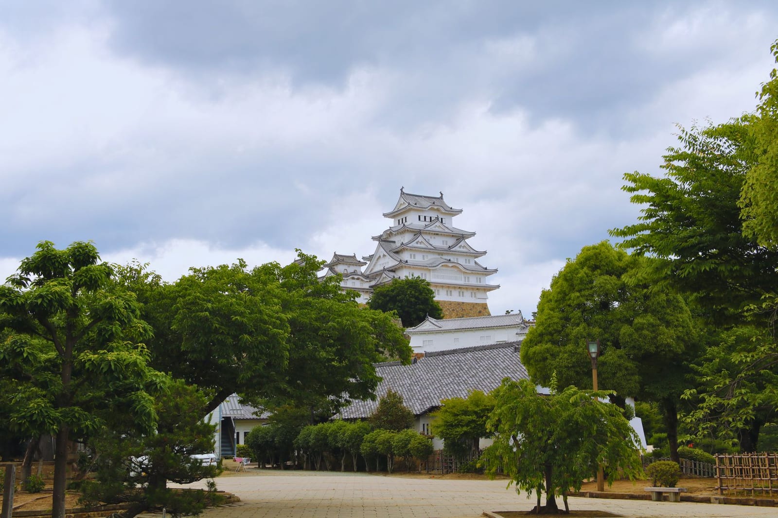 Himeji Castle white keep seen across its outer grounds