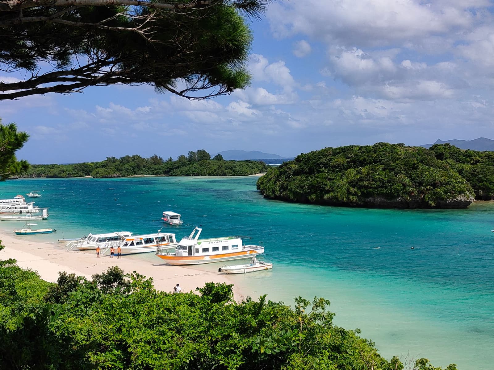 Turquoise shallows and moored boats off Ishigaki in Okinawa