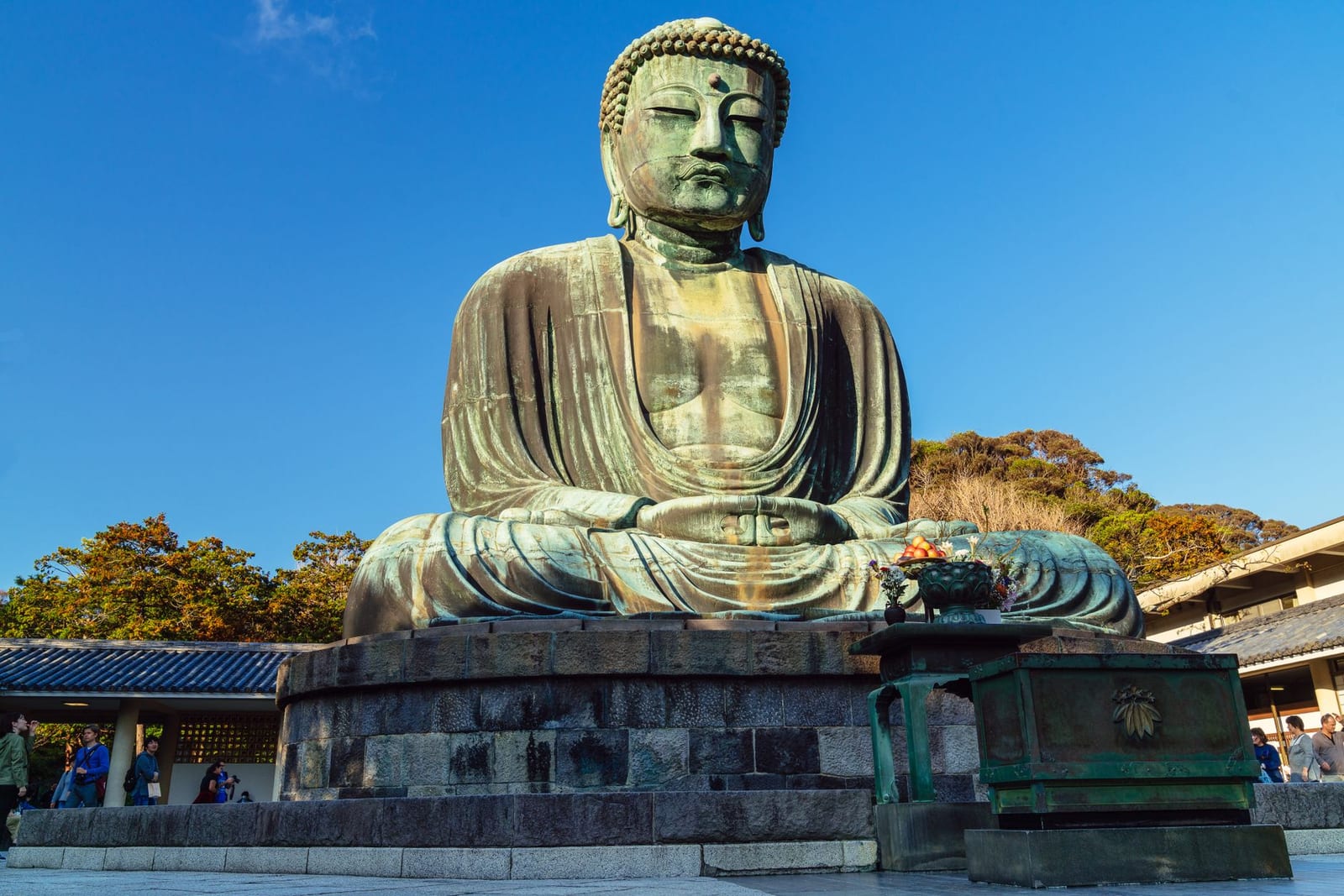 The Great Buddha bronze statue at Kamakura seated in the open air