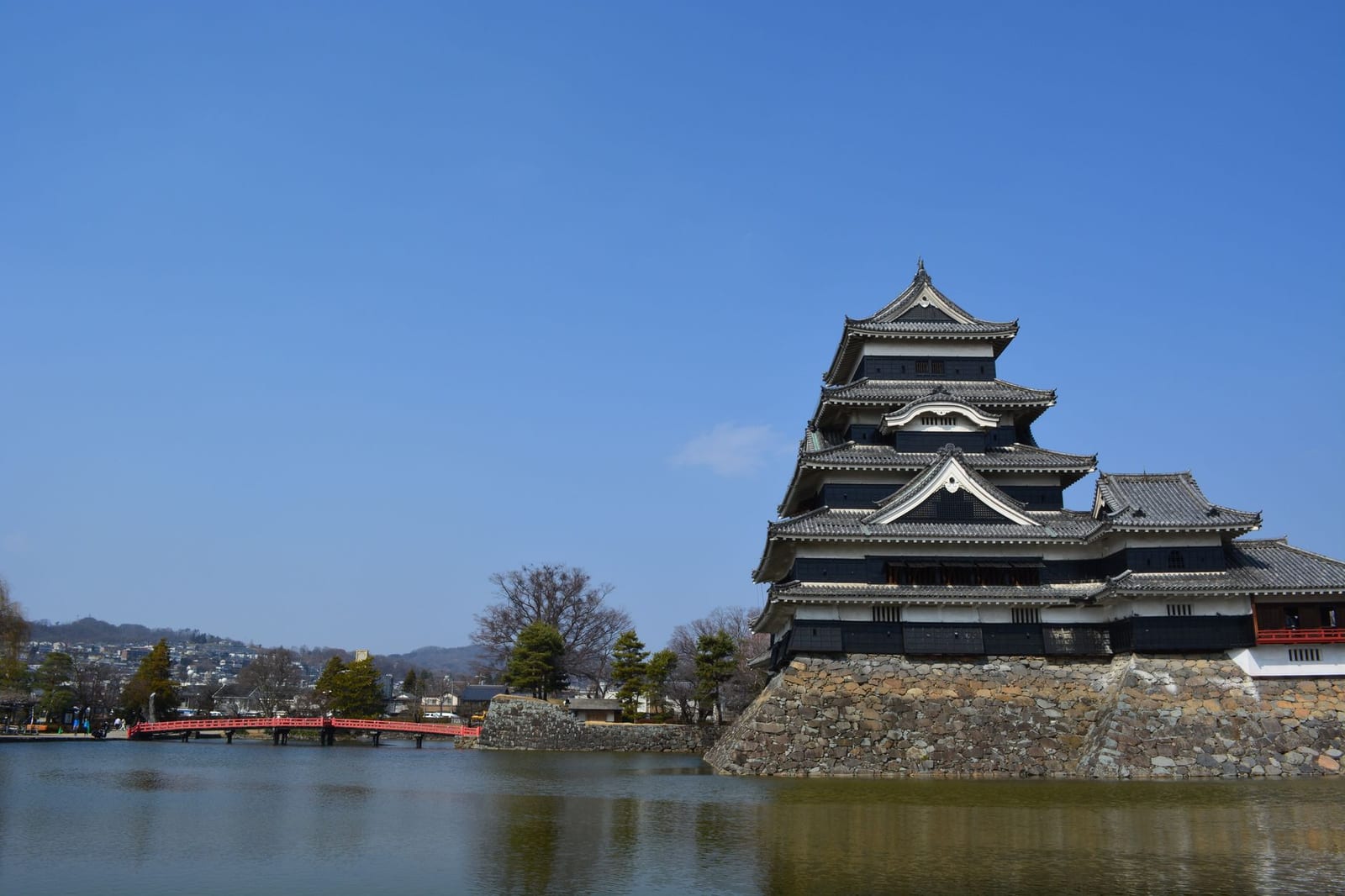Matsumoto Castle black keep reflected in its moat