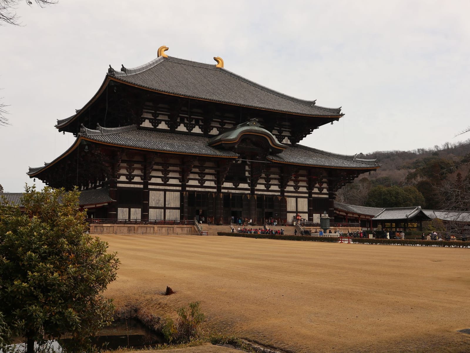 The Great Buddha Hall at Todai-ji temple in Nara, seen across the temple courtyard