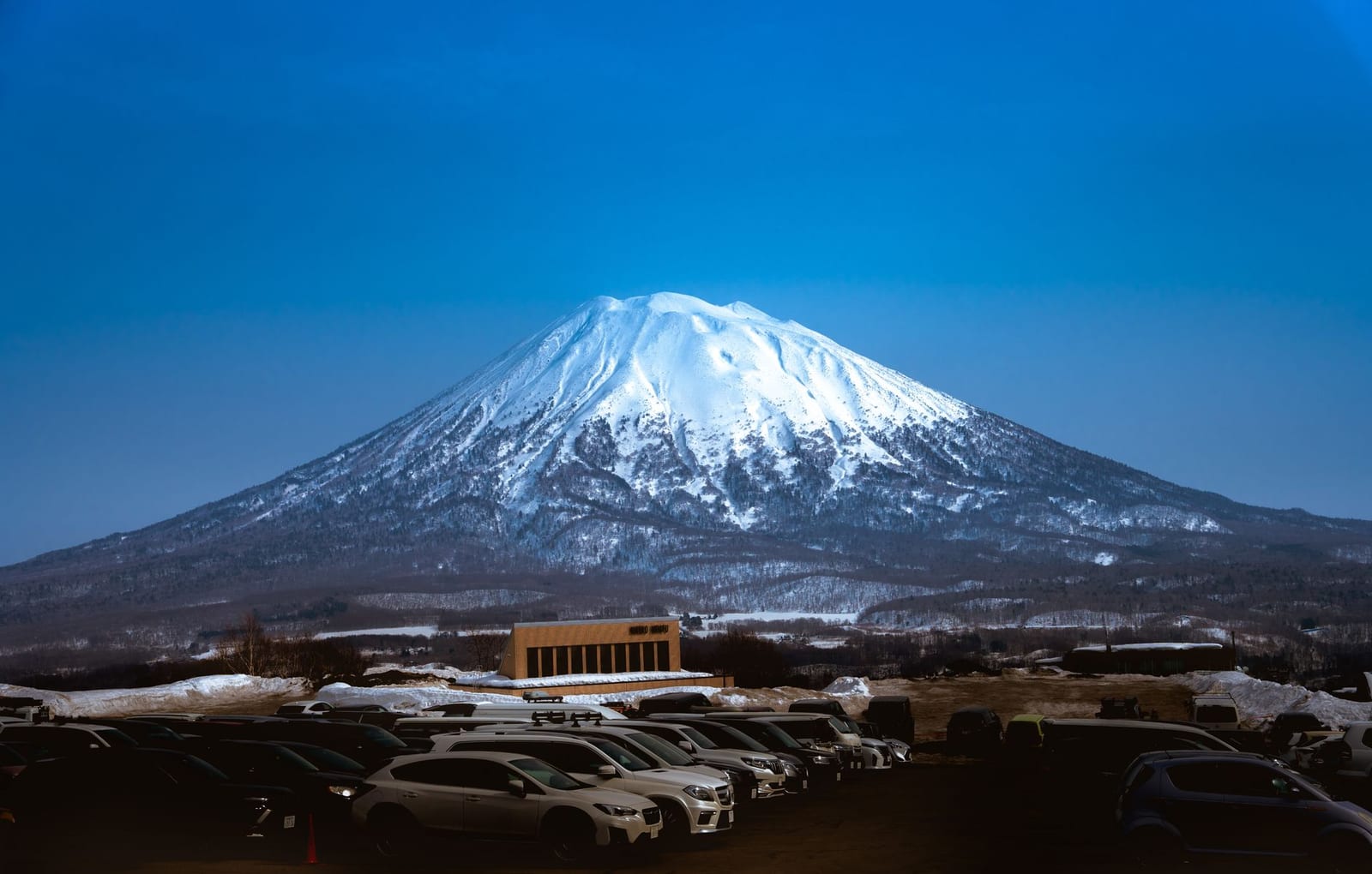 Snow-capped Mount Yotei rising above Niseko, Hokkaido, on a clear winter day